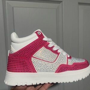 Kids Pink and White High-Top Sneakers